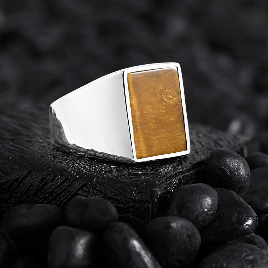 CLASSIC SQUARE NATURAL TIGER EYE RING