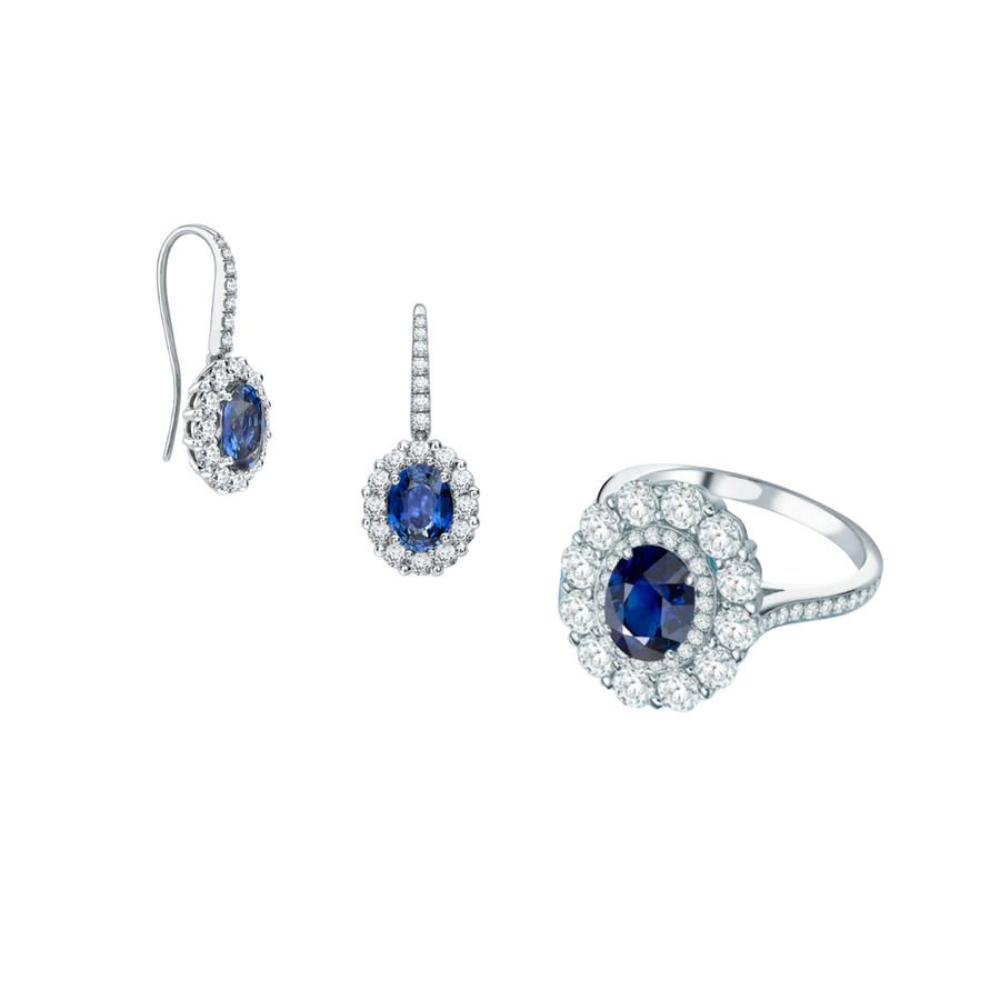 BLUE SAPPHIRE BUNDLE OFFER | EARRING AND DOUBLE CLSUTER RING