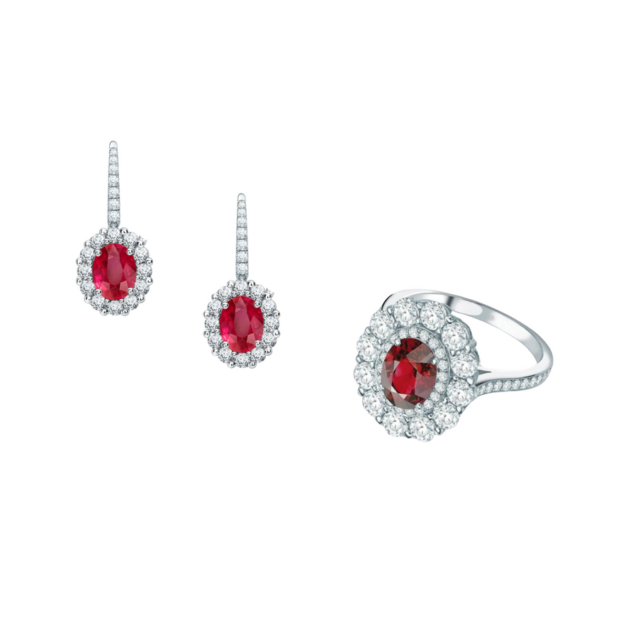 RED RUBY BUNDLE OFFER | EARRING AND DOUBLE CLSUTER RING