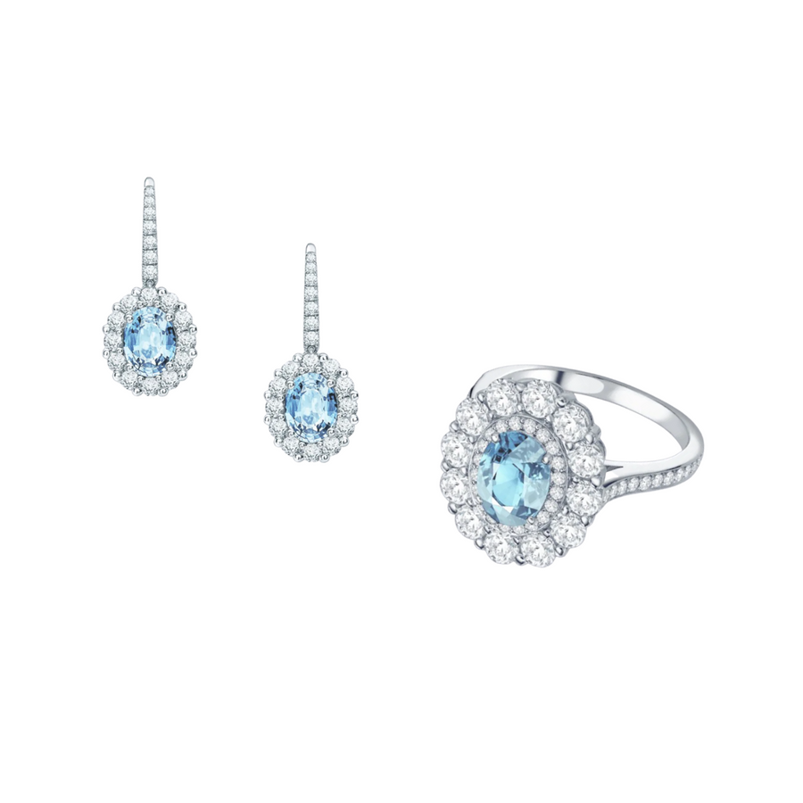 AQUAMARINE BUNDLE OFFER | EARRING AND DOUBLE CLSUTER RING