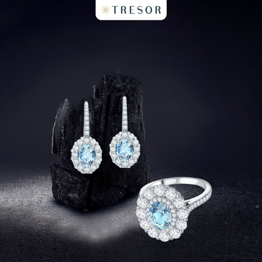 AQUAMARINE BUNDLE OFFER | EARRING AND DOUBLE CLSUTER RING
