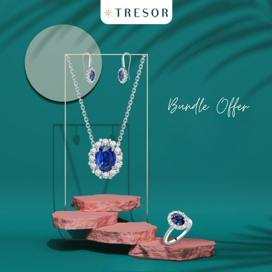 BLUE SAPPHIRE COMPLETE SET | PENDANT EARRINGS AND RING