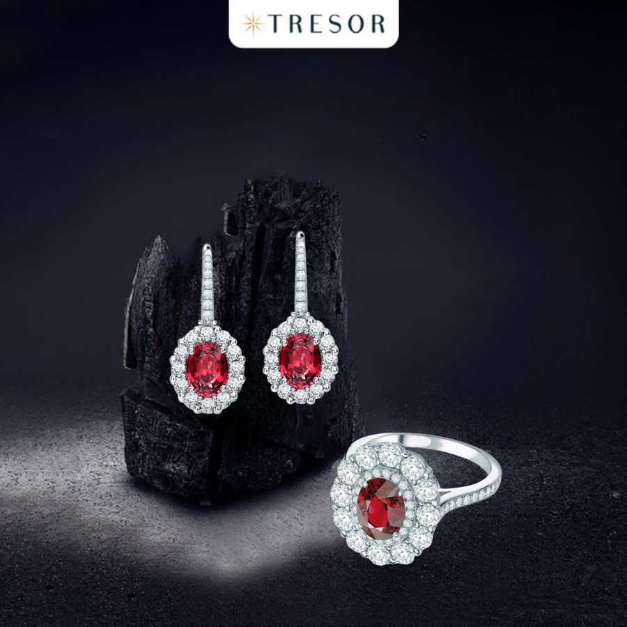 RED RUBY BUNDLE OFFER | EARRING AND DOUBLE CLSUTER RING