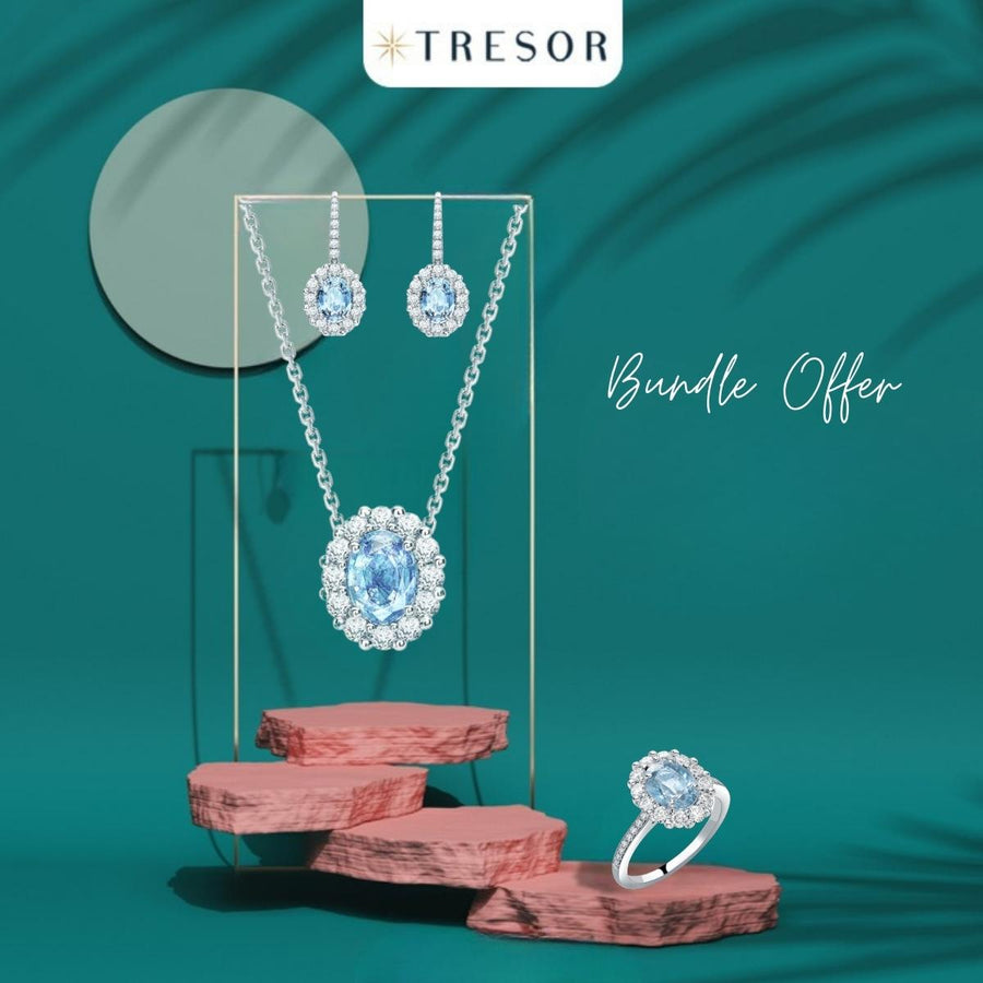 AQUAMARINE COMPLETE SET | PENDANT EARRINGS AND RING