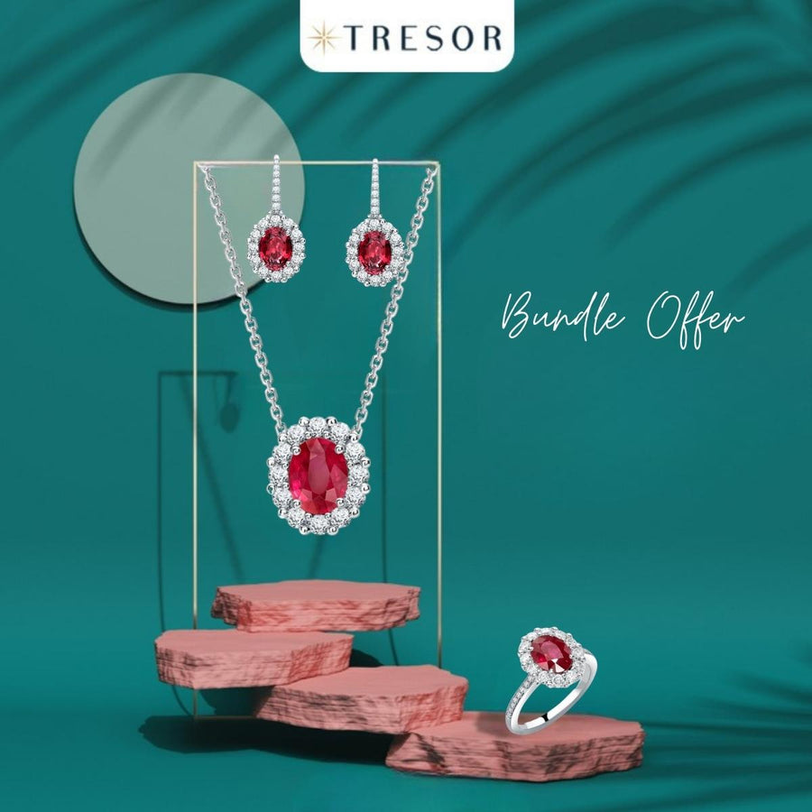 RUBY COMPLETE SET | PENDANT EARRINGS AND RING