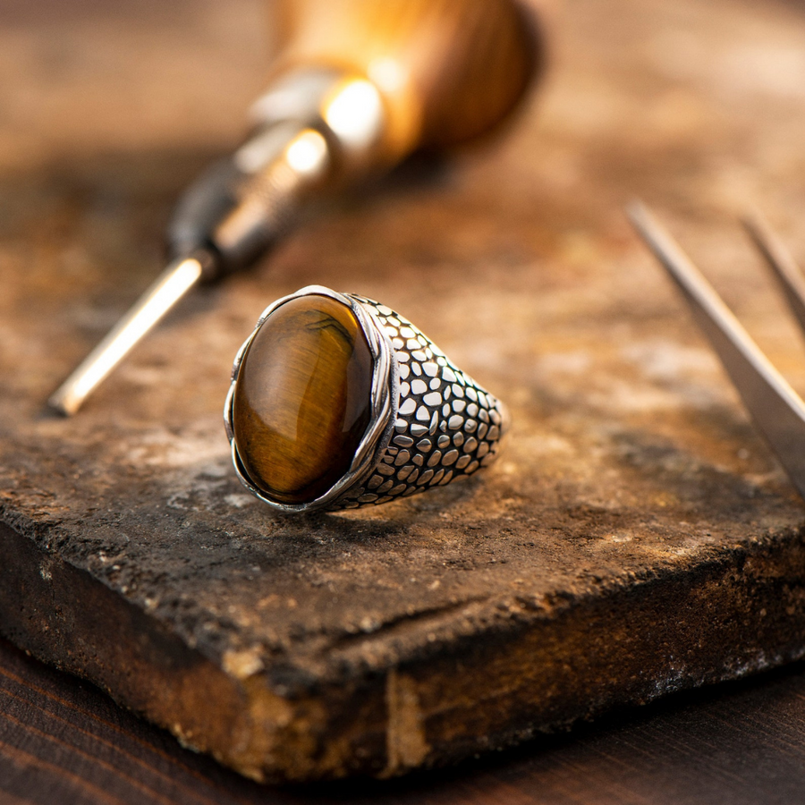 NATURAL TIGER EYE OTTOMAN RING