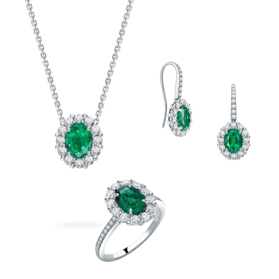GREEN EMERALD COMPLETE SET | PENDANT EARRINGS AND RING