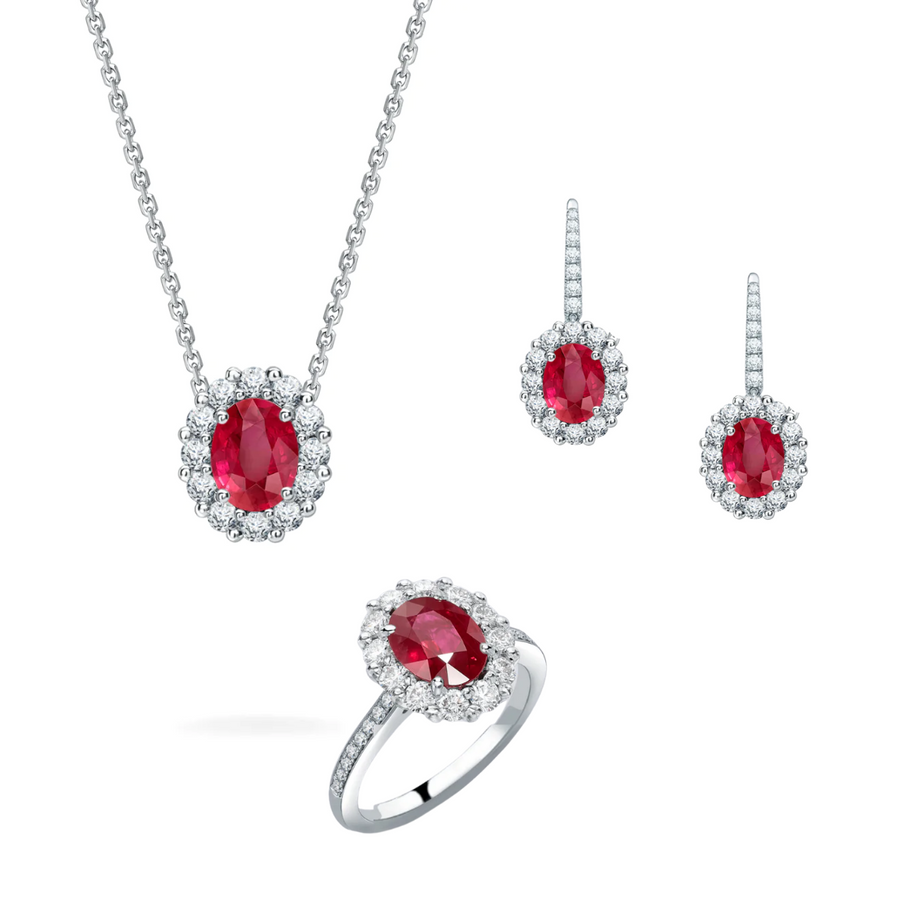 RUBY COMPLETE SET | PENDANT EARRINGS AND RING