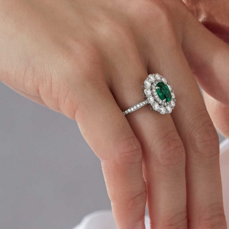 Double Cluster Emerald Ring